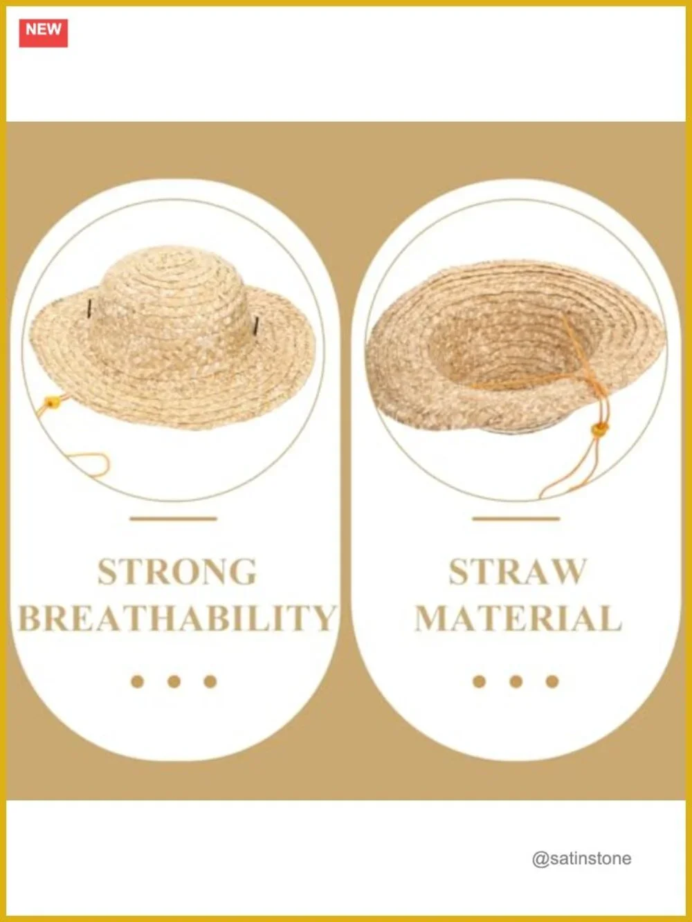 Kids Straw Sun Hat with Adjustable Fit, UPF 15, Lightweight Woven